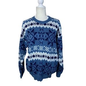 90’s Architect Size Medium Blue & White Acrylic Crew Neck New Fisherman Sweater